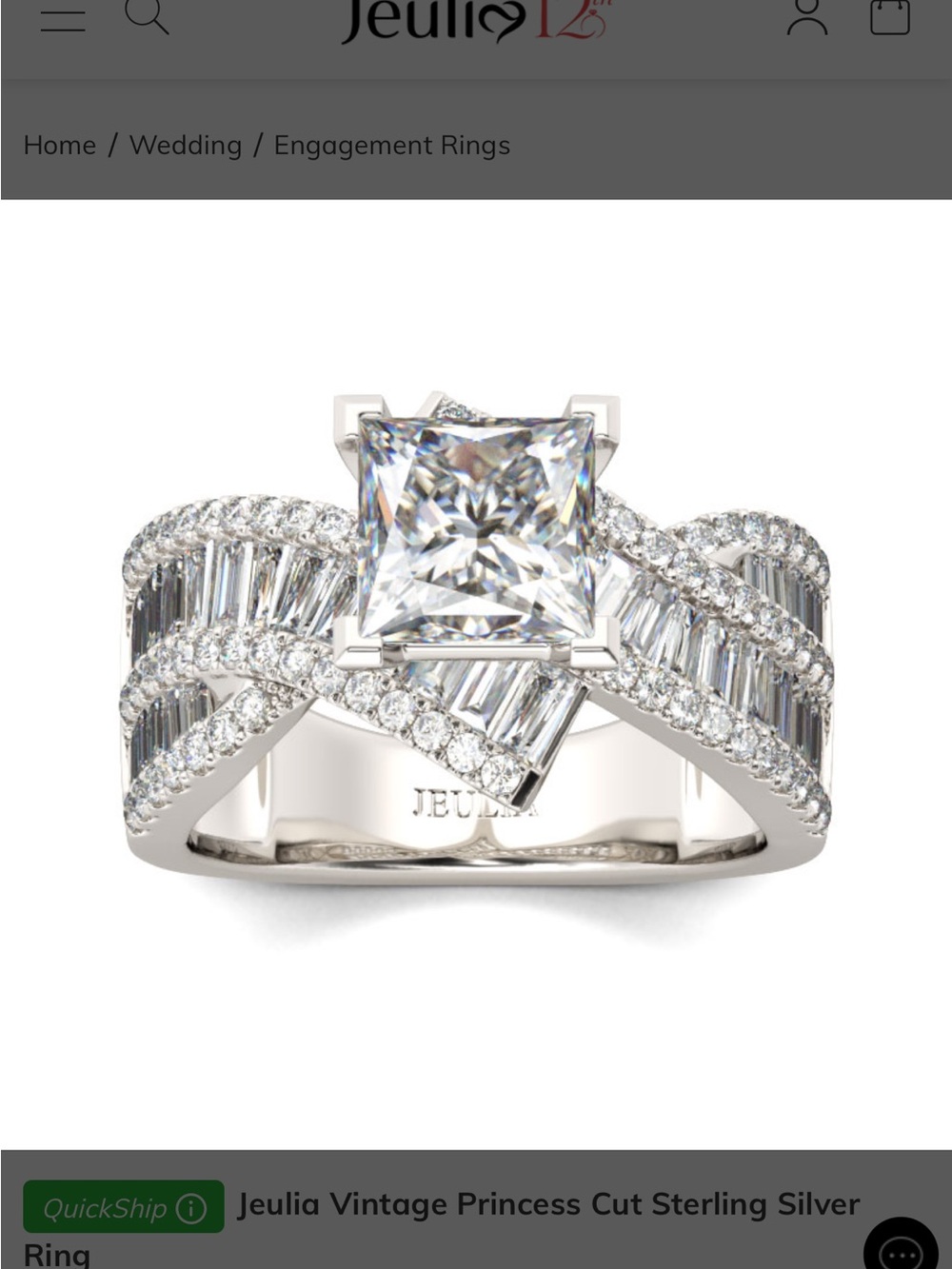 Jeulia White Sterling Silver Princess-Cut Engagement Ring